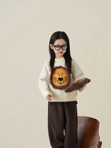 Girls Solid Color Puff Sleeve Shirt, Winter - White - View 2