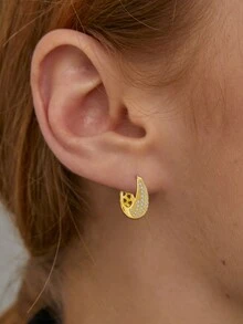 金色方晶锆石耳环，女士防过敏耳环，经典环形耳环，时尚日常佩戴，生日礼物 - 金黃色 - 查看 2