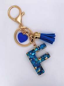 1 件女士米色树脂心形字母和流苏钥匙扣，可爱风格钥匙圈，创意礼物送给朋友万圣节汽车配件包魅力学校哥特 Y2k