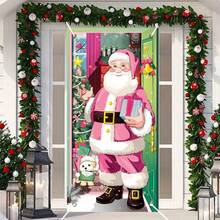 Trang trí cửa hiện đại hình ông già Noel màu hồng - Khắc tường Giáng sinh bằng polyester - 1 ảnh nền in ngày lễ, thích hợp cho trong nhà/ngoài trời - lý tưởng cho tiệc Giáng sinh và trang trí nhà cửa - 70,9 X 35,4 inch, Giáng sinh - Nhiều màu - Xem 3