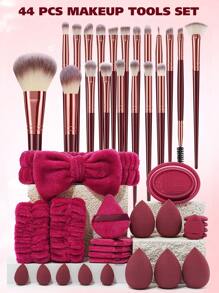 (Wine Red)15/18/20/22/25/30/32PCS Makeup Brush Set Includes Powder Brush,Highlight Brush,Nose Shadow Brush,Detail Brush,Outline Brush,Eyelash Brush,Foundation Make-Up Brush,Facial Brush,Concealer Brush,Eye Shadow Brush Set, Eyelash Curling Brush+5PCS Makeup Sponges For Liquid Makeup+5PCS Mini Makeup Sponges For Liquid Makeup+5PCS Triangle Powder Puffs For Loose Powder - 酒紅色 - 查看 14