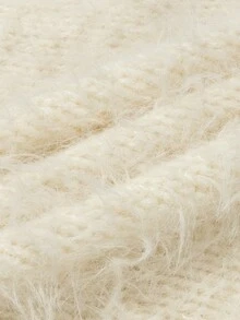 EAVA新款休闲风圆领修身毛衣，柔软蓬松质地，复古富贵风格，宽松长袖女式套头毛衣，情人节，女士情人节穿搭，情人节服装 - 米色 - 查看 5