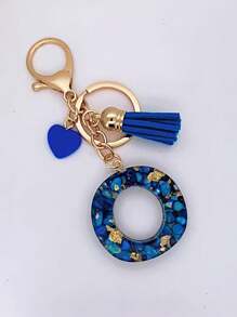 1 件女士米色树脂心形字母和流苏钥匙扣，可爱风格钥匙圈，创意礼物送给朋友万圣节汽车配件包魅力学校哥特 Y2k