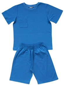 Plain Blue Pajamas, Short Sleeve, 100% Cotton, Children's, Youth, Teenagers, Sizes 2 To 18 - Blue - View 2