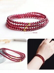 1pc Natural Garnet Beaded Bracelet, Fashionable Jewelry Accessory, Luxury Crystal Bracelet With Elastic Adjustable Design - Wealth & Romance Attraction, Suitable For Women's Daily Work, Vacation, Party Wear, Surprising Women's Jewelry