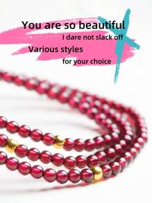 1pc Natural Garnet Beaded Bracelet, Fashionable Jewelry Accessory, Luxury Crystal Bracelet With Elastic Adjustable Design - Wealth & Romance Attraction, Suitable For Women's Daily Work, Vacation, Party Wear, Surprising Women's Jewelry