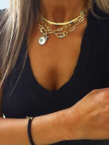 1 件心形吊坠项链，心形 Rolo 链项链，红色心形吊坠项链，金色多吊坠项链，情人节、妈妈、母亲、母亲节、礼物 - 金色 - 查看 2