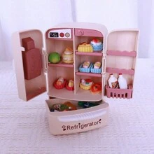 1:12 比例微型冰箱玩具，可爱仿真粉色双门冰箱装饰配件适用于 DIY 娃娃屋厨房玩具套装