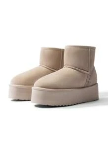 Women's 1.96 Inch Platform Ankle Winte Snow Boots Genuine Suede Classic – Faux Fur Lining Water-Resistant With DIY Bows,, Memory Foam Insole, And Anti-Slip Outsole Christmas Holiday Festive Apricot Boots - 卡其色 - 查看 10