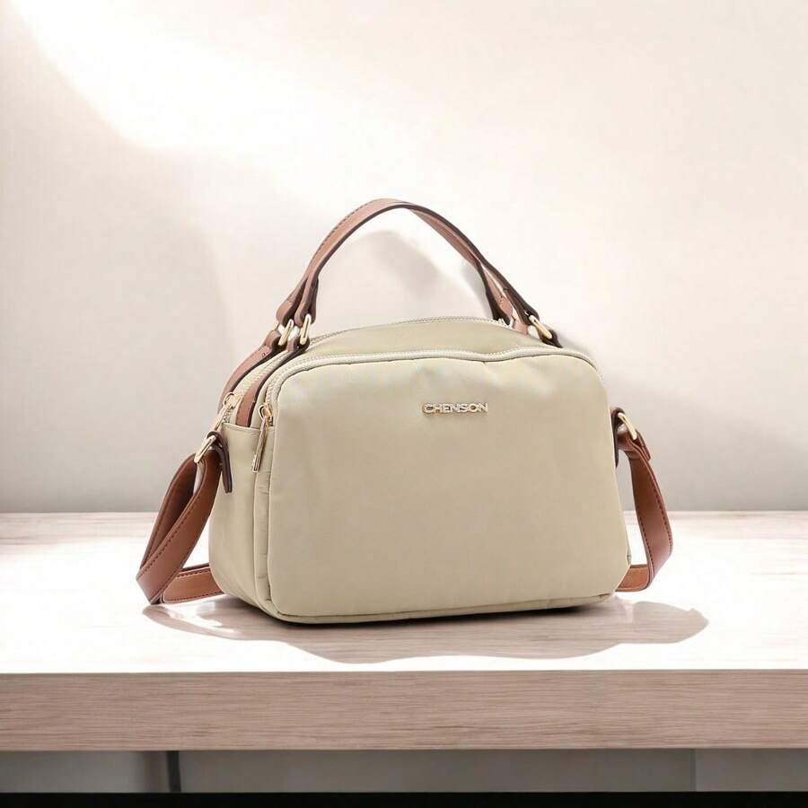 Chenson Microfiber Medium Women's Bag With Hand And Crossbody Straps - Beige - View 1