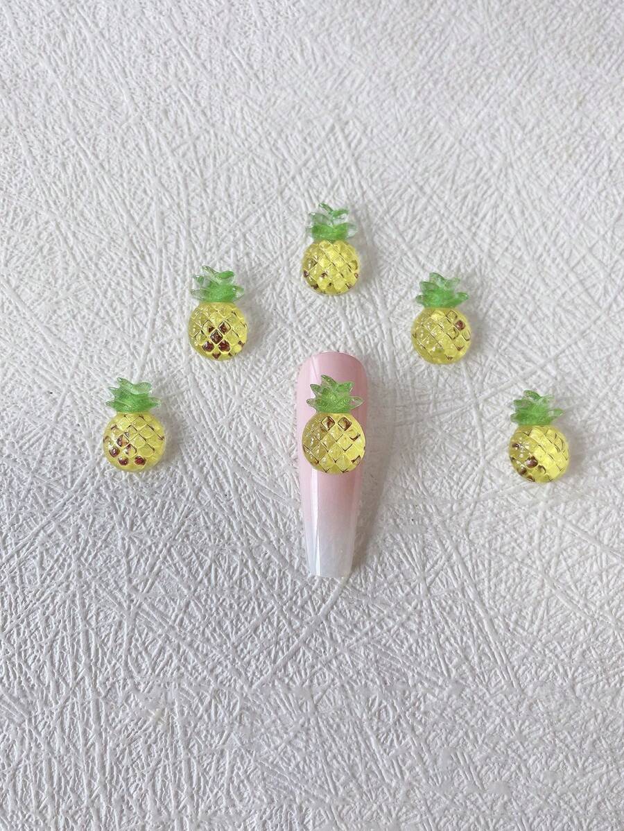 100pcs Cute Cartoon Fruit Nail Art Decorations, 3D Cherry Apple