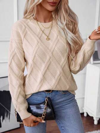 Plus Size Women Solid Color Casual Knit Sweater, Autumn/Winter