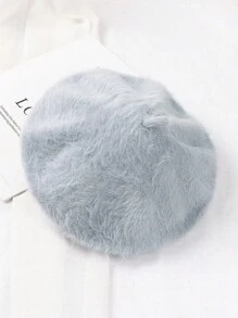 1pc Solid Color Faux Pearl Decor Vintage Rabbit Fur Solid Beret Hat, Cute Fuzzy Feel For Autumn/Winter