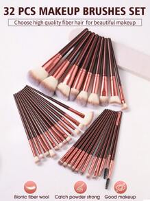 (Wine Red)15/18/20/22/25/30/32PCS Makeup Brush Set Includes Powder Brush,Highlight Brush,Nose Shadow Brush,Detail Brush,Outline Brush,Eyelash Brush,Foundation Make-Up Brush,Facial Brush,Concealer Brush,Eye Shadow Brush Set, Eyelash Curling Brush+5PCS Makeup Sponges For Liquid Makeup+5PCS Mini Makeup Sponges For Liquid Makeup+5PCS Triangle Powder Puffs For Loose Powder - 酒紅色 - 查看 2