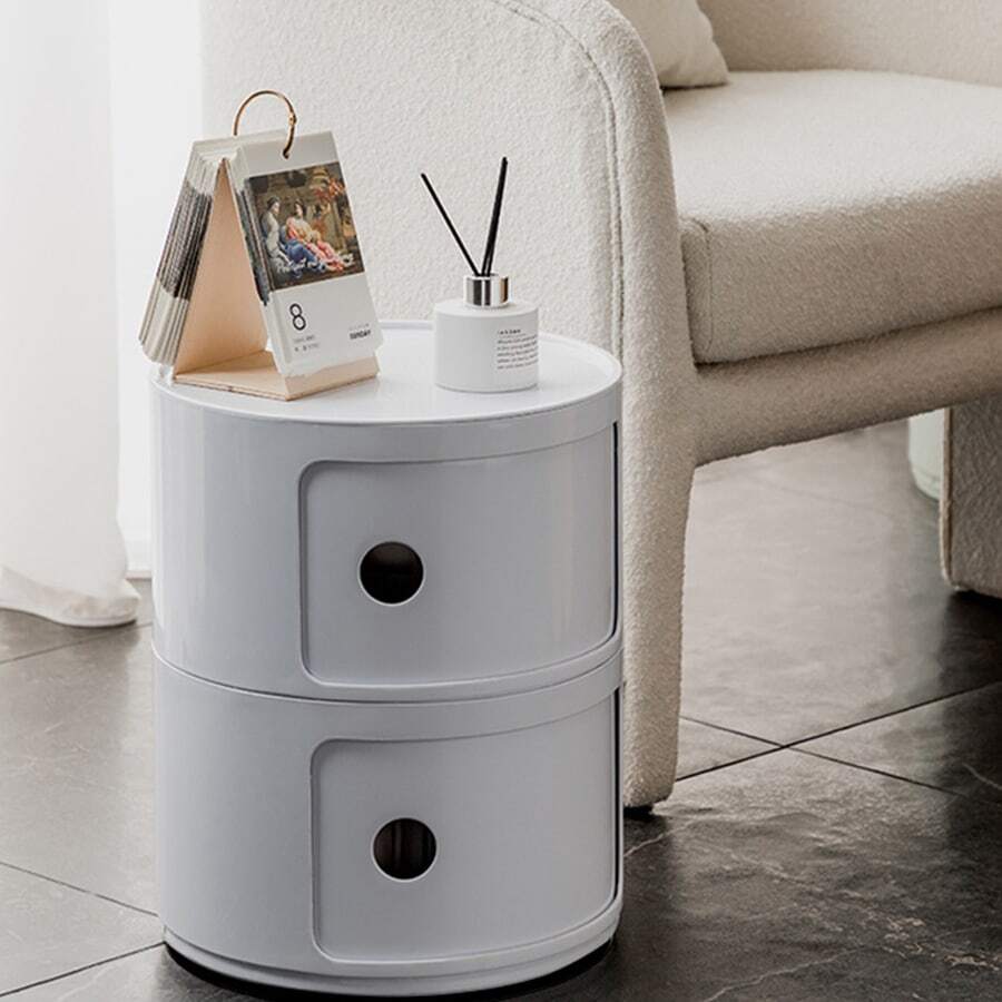 LIVINGANDHOME Living And Home Cylindrical Multi-Tiered Plastic Storage Drawer Unit - 白色 - 查看 1
