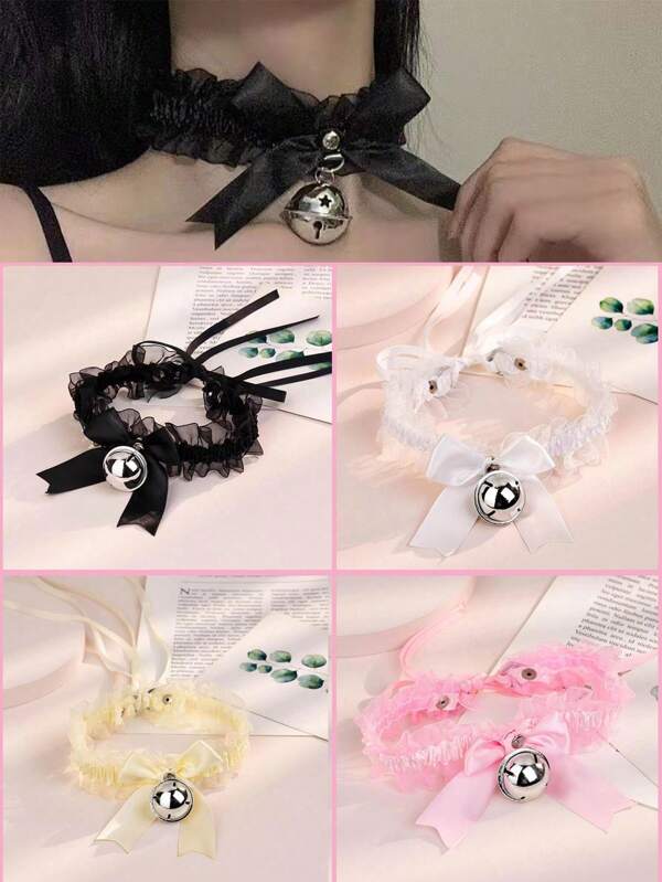 1 Stück Spitzenkragen Dekor mit Schleife & Glöckchen Details für den Hals der Frau, Choker Halskette Valentinstag, Mutter, Muttertag, Geschenk