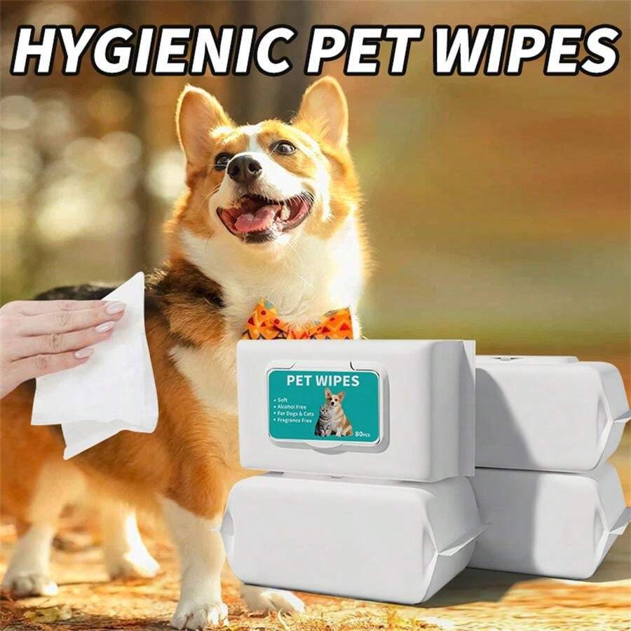 1pc 80Sheet Pet Wet Wipes, Unscented Dog Paw Cleansing Wipes, Suitable
