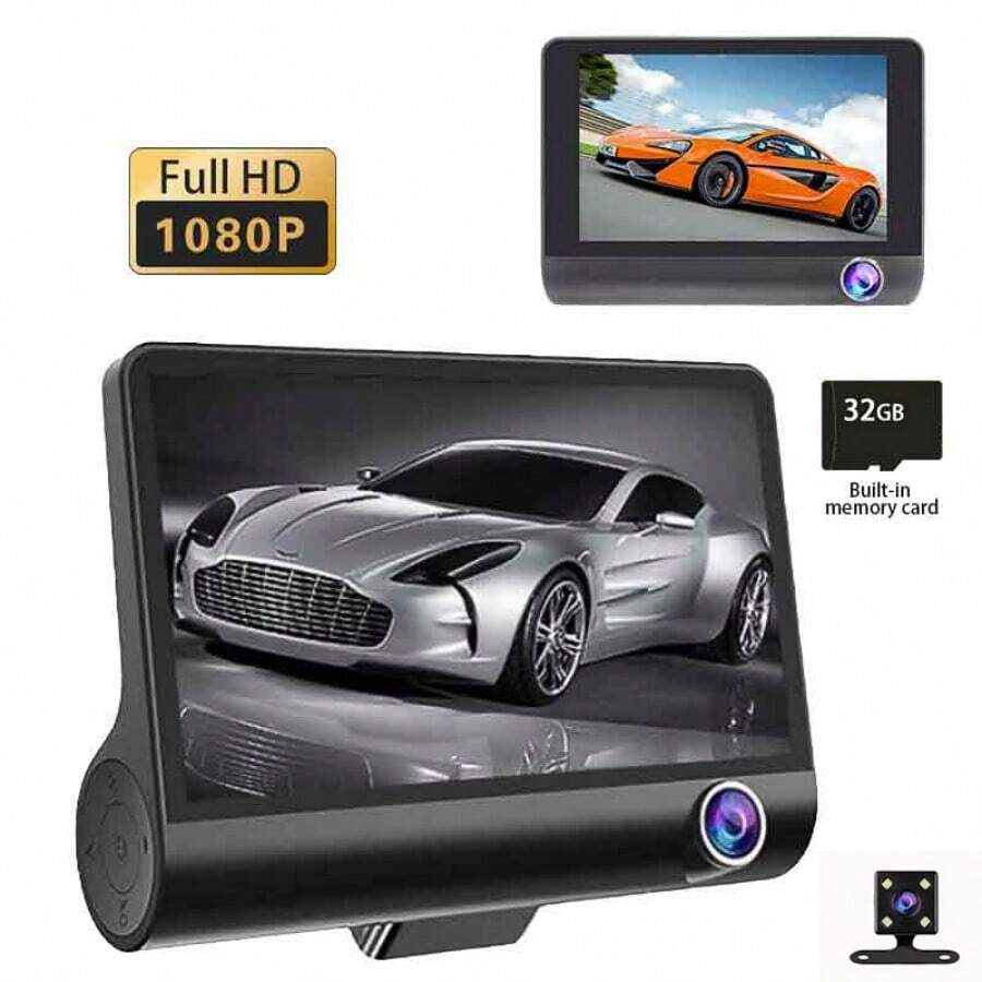4Inch Large Screen TripleLens Car DVR Camera System Capture Front, Interior, HighDefinition