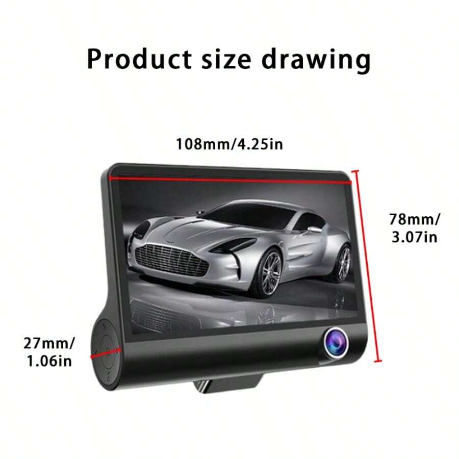 4Inch Large Screen TripleLens Car DVR Camera System Capture Front