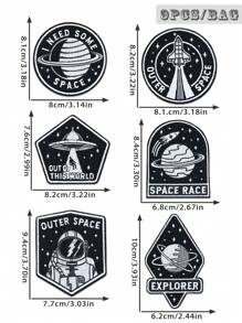 6 件装黑色宇航员图案布贴，DIY 熨烫/缝制贴花配件 - 黑色 - 查看 4