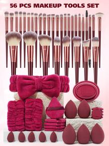 (Wine Red)15/18/20/22/25/30/32PCS Makeup Brush Set Includes Powder Brush,Highlight Brush,Nose Shadow Brush,Detail Brush,Outline Brush,Eyelash Brush,Foundation Make-Up Brush,Facial Brush,Concealer Brush,Eye Shadow Brush Set, Eyelash Curling Brush+5PCS Makeup Sponges For Liquid Makeup+5PCS Mini Makeup Sponges For Liquid Makeup+5PCS Triangle Powder Puffs For Loose Powder - 酒紅色 - 查看 20