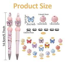 10-68pcs Natural Colorful Butterfly Sunflower Flowers Bee Wooden Bead Crystal Spacer Bead With Beadable Ballpoint Pen Accessories Production Kit DIY Jewelry Making Garland Necklaces Bracelet Keychain Pen Bead Valentines