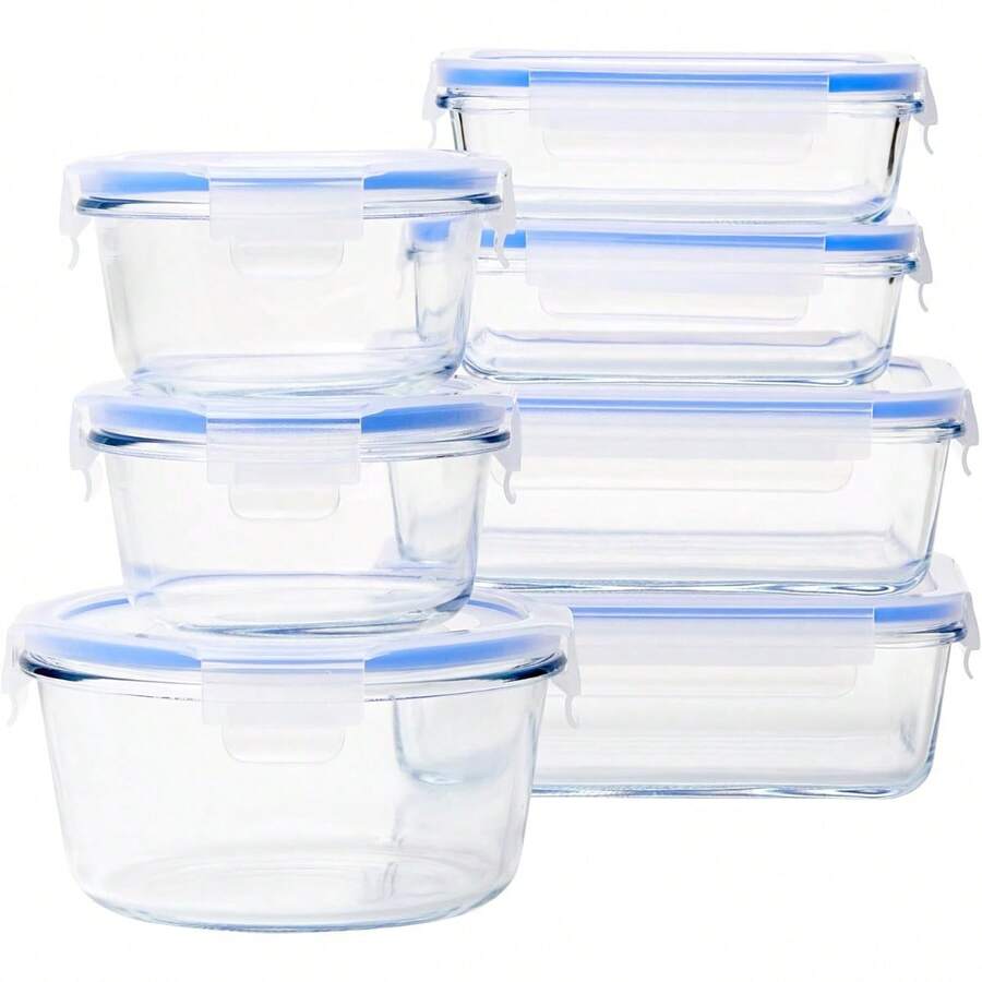Airtight Glass Food Storage Container Set With & Locking Plastic Lids