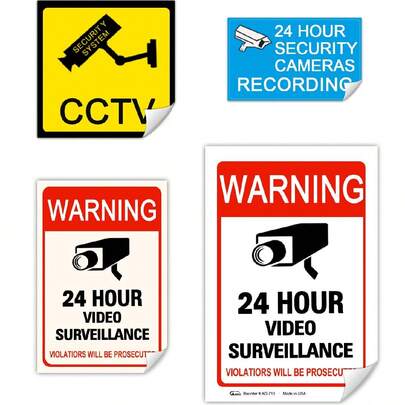 10/20PCS Warning Stickers 24 HOUR VIDEO Surveillance Security Camera Alarm Sticker CCTV Video Warning Tape Home Store School Etc.