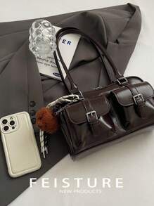 1 chiếc FEISTURE Túi đựng bowling bằng da PU màu trơn đa năng, túi đeo vai & dưới cánh tay dành cho nữ, bao gồm phụ kiện trang trí dây xích chó, thích hợp để mua sắm, hẹn hò, làm quà tặng, thanh thiếu niên, sinh viên, nữ công sở, quà tặng ngày lễ tình nhân hoàn hảo cho cô ấy, lựa chọn quà tặng ngày lễ tình nhân tuyệt vời nhất từ trước đến nay - Cà phê nâu - Xem 6