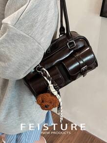 1 chiếc FEISTURE Túi đựng bowling bằng da PU màu trơn đa năng, túi đeo vai & dưới cánh tay dành cho nữ, bao gồm phụ kiện trang trí dây xích chó, thích hợp để mua sắm, hẹn hò, làm quà tặng, thanh thiếu niên, sinh viên, nữ công sở, quà tặng ngày lễ tình nhân hoàn hảo cho cô ấy, lựa chọn quà tặng ngày lễ tình nhân tuyệt vời nhất từ trước đến nay - Cà phê nâu - Xem 8