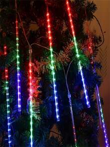 1pc 192 LED Meteor Shower Rain String Lights - Drop Icicle Snow Falling Raindrop Cascading Lights For Garden Wedding Party New Year Festivals, Valentine's Day Decorations, Solar Outdoor String Lights
