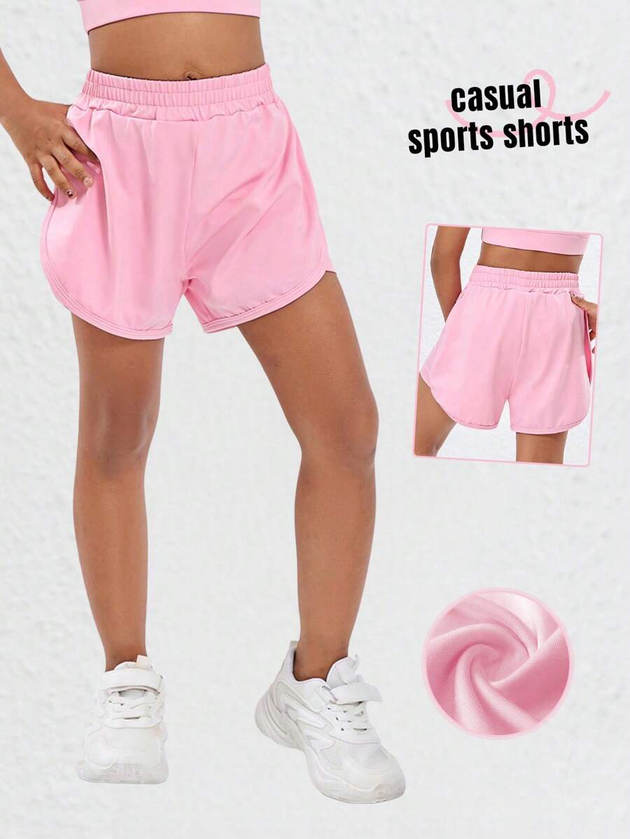 1 pieza Pantalones cortos deportivos elásticos en la cintura, transpirables y de secado rápido, adecuados para ejercicio, gimnasia, tenis, ciclismo, correr, para niñas preadolescentes