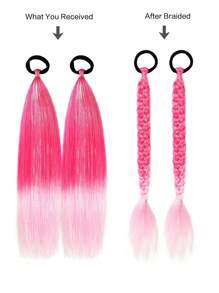 2pcs/Pack 18inch Kids Ponytail Extension With Hair Tie, Ombre Pink Ponytail Extension, Crazy Hair Day, Colored Hair Extensions For Kids, Festival Hair, Rave Hair, Ombre Ponytail