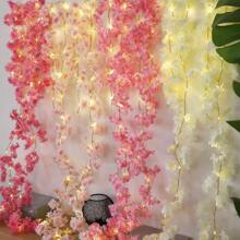 1 pièce Guirlande lumineuse de 2 m de fleurs de cerisier artificielles blanches, lumières décoratives de vigne de fleurs de cerisier rose toujours verte pour la décoration de fête d'anniversaire, mariage, événement et maison