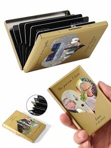 Customized Name/Signature/Photo Couple's Fashionable Ultra-Thin Aluminum Metal RFID Multi-Card Holder, Bank/Credit Card Wallet, Birthday/Valentine's Day/Mother's Day Gift