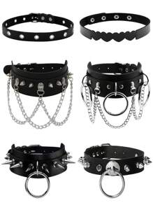朋克哥特式黑色颈链铆钉项圈适合女性、日常/派对/万圣节/圣诞节派对/创意生日/情人节礼物、妈妈、母亲、母亲节、礼物 - 黑色 - 查看 9