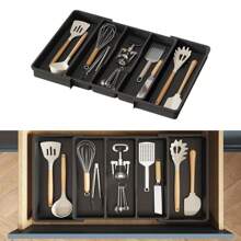 1 件银器收纳盒 - 可扩展厨房抽屉和餐具收纳盒，带抽屉隔板的餐具托盘，适用于厨房餐具