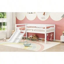 Twin Low Loft Bed With Slide, Ladder, Safety Guardrails, No Box Spring Needed, White
