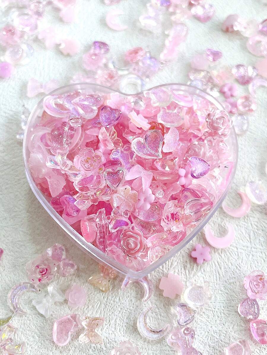 100 件混合粉色系列仙女美甲配件、冰心、蝴蝶结、山茶花、美甲用品套装 - 粉色 - 查看 1