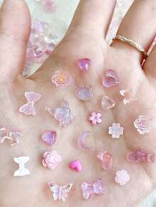 100 件混合粉色系列仙女美甲配件、冰心、蝴蝶结、山茶花、美甲用品套装 - 粉色 - 查看 2