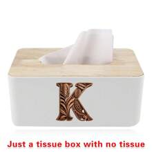 北欧风纸巾盒，竹盖实木收纳盒，桌面餐巾纸架，车载纸巾盒，宿舍收纳盒，节日装饰收纳盒，适合家庭办公室使用，可定制姓名首字母（26个字母）图案 - 白色 - 查看 22