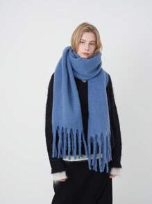 1pc Women's Solid Color Casual Polyester(Terylene) Scarf, Suitable For Outdoor, Daily Commute, Autumn & Winter - Beige - View 17