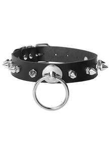 朋克哥特式黑色颈链铆钉项圈适合女性、日常/派对/万圣节/圣诞节派对/创意生日/情人节礼物、妈妈、母亲、母亲节、礼物 - 黑色 - 查看 8