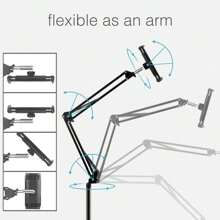 Tablet Floor Stand, 69" Height Adjustable 360-Degree Rotatable Tablet Holder, Arm Stretchable Stand, Overhead Bed Phone Mount(4"~12.9'') - 黑色 - 查看 3