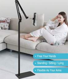 Tablet Floor Stand, 69" Height Adjustable 360-Degree Rotatable Tablet Holder, Arm Stretchable Stand, Overhead Bed Phone Mount(4"~12.9'') - 黑色 - 查看 6
