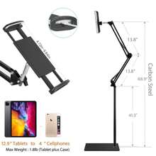 Tablet Floor Stand, 69" Height Adjustable 360-Degree Rotatable Tablet Holder, Arm Stretchable Stand, Overhead Bed Phone Mount(4"~12.9'') - 黑色 - 查看 2