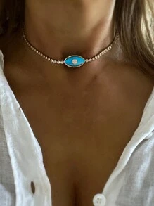 1 件时尚立方锆邪眼网球、爱情保护和健康护身符项链适合女性日常佩戴 - 金色 - 查看 7