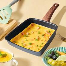 Chảo luộc trứng Tamago kiểu Nhật chống dính có tay cầm bằng gỗ, luộc hải sản - Tay cầm vân gỗ - Xem 2