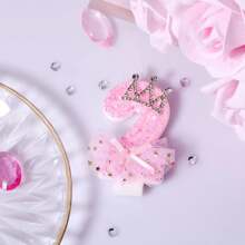 3D Creative Pink Crown Dress Birthday Digital Candle Cute Birthday Party Cake Decoration
