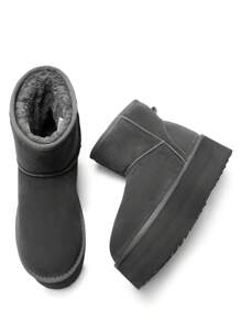 Women's 1.96 Inch Platform Ankle Winte Snow Boots Genuine Suede Classic – Faux Fur Lining Water-Resistant With DIY Bows,, Memory Foam Insole, And Anti-Slip Outsole Christmas Holiday Festive Grey Boots - 灰色 - 查看 10